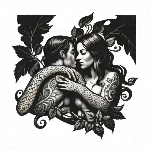 Garden Of Eden Adam And Eve Eating The Apple Snake