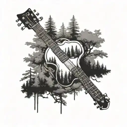 Evergreen Forest In Shape Of Guitar Shaded