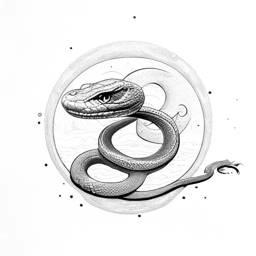 Snake And Moon With Murcery With Water Element