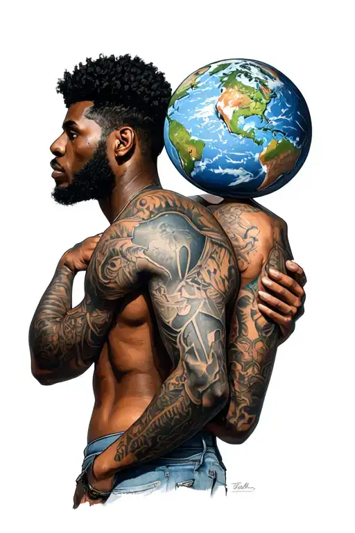 Black Man Carrying The World On His Back Tattoo