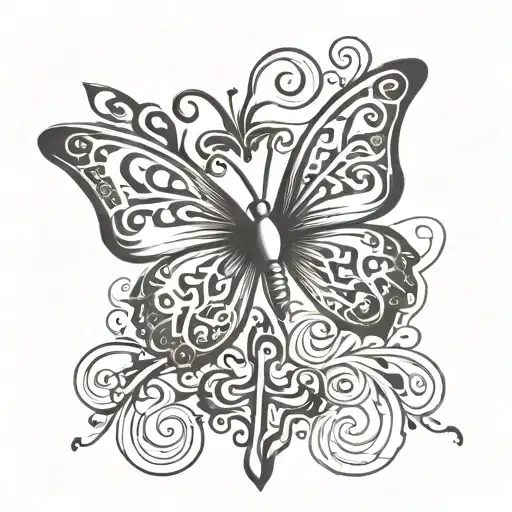 Modern Chrome Heart Cross And Butterflies Flying With Arabic Writing Simple