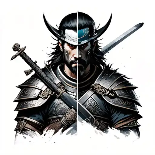 Half Cyberpunk Half Medieval Samurai Warrior