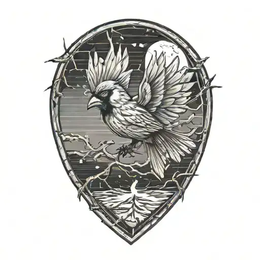 Flying Cardinal Theough Lightening Storm