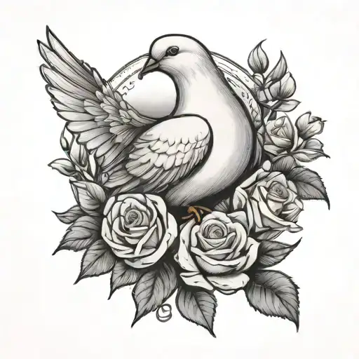 White Dove With White Roses