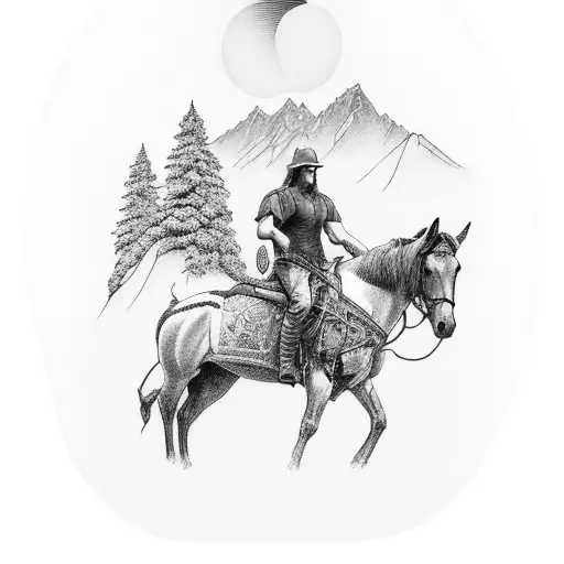Man On Horse At Bottom Of Mountain With A Pathway Up Quarter Sleeve