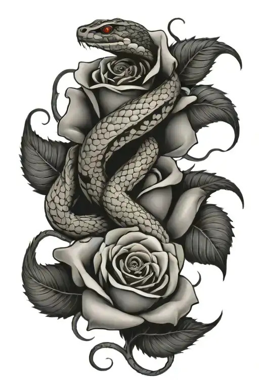 Snake Wrapped In A Rose With Thorns