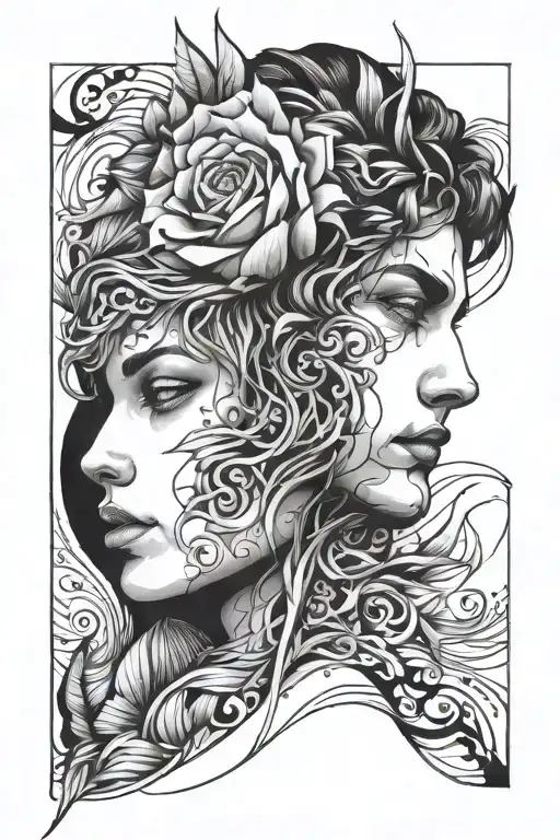 Line Drawing Of Two Faces Merged Together