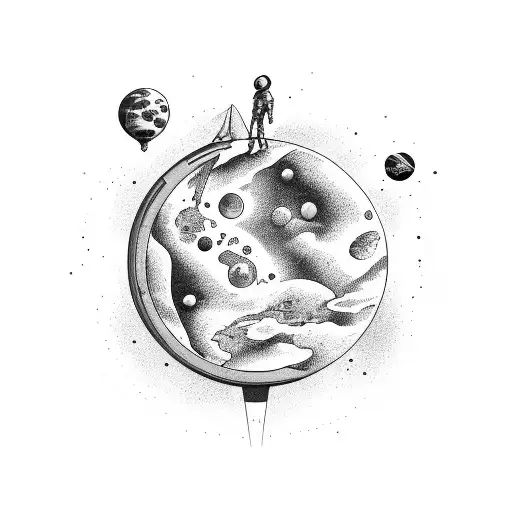 A Space Man Holding The Planets As If They Were Balloons