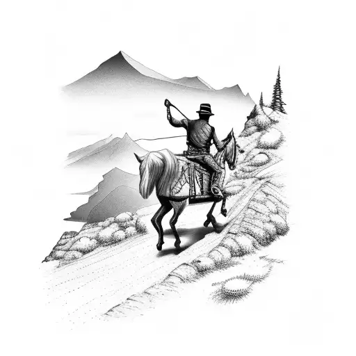 Man On Horse At Bottom Of Mountain With A Pathway Up