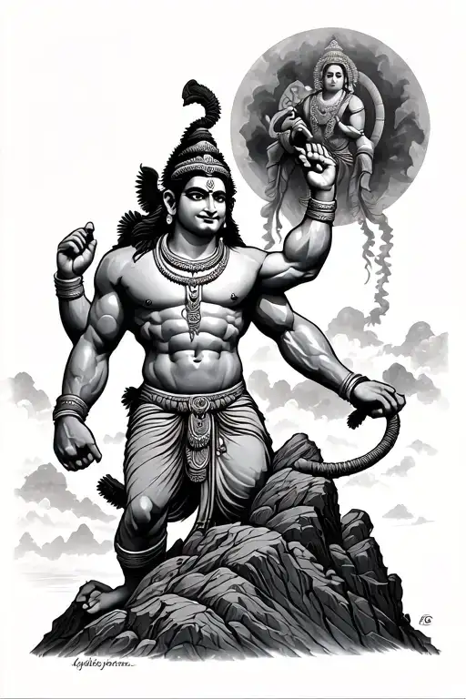 Hanuman Lifting The Mountain Up With One Hand