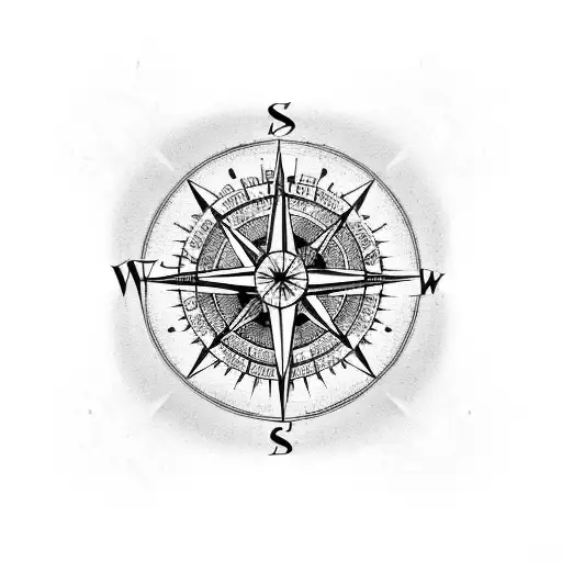 A Compass Rose With Nordic Runes And Musical Notes As The Cardinal Directions