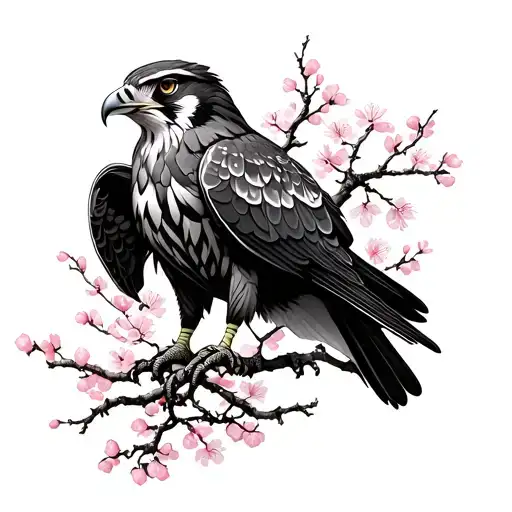 Falcon With Samurai Cherry Blossom Trees