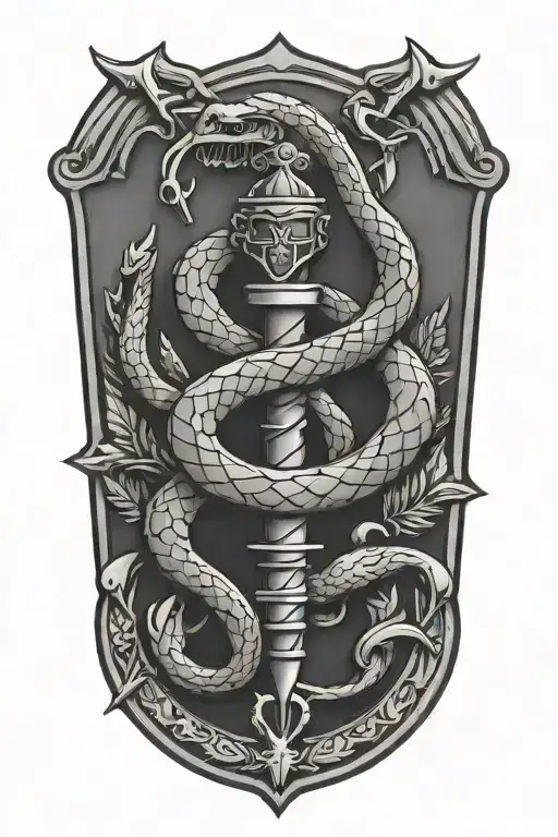 A Police Badge Intertwined With A Snake And Dagger Design