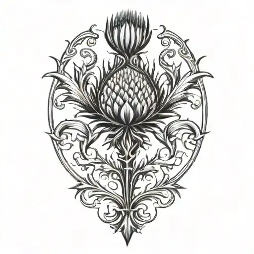 Scottish Thistle Focused On Being In The Background Left And Right With A Spot Free In The Middle