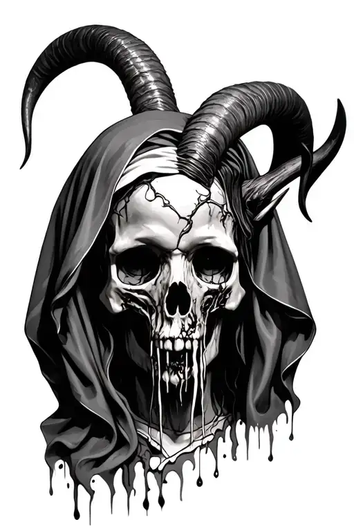 Depressive Veiled Virgin Mary Skull And Rotting Flesh With Four Horns Goat