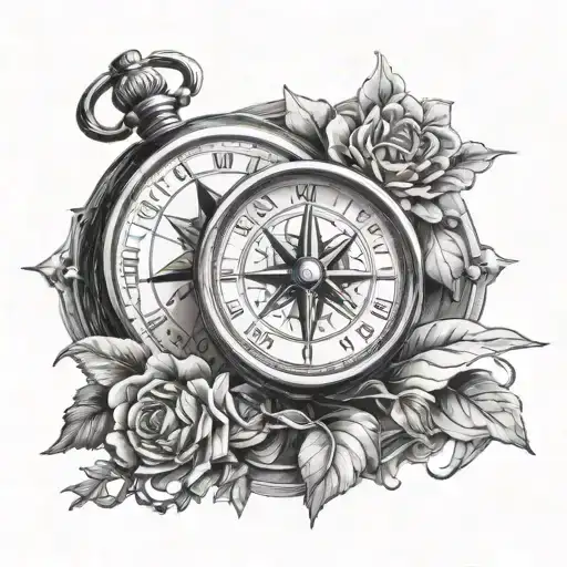 Compass And Clock On Book