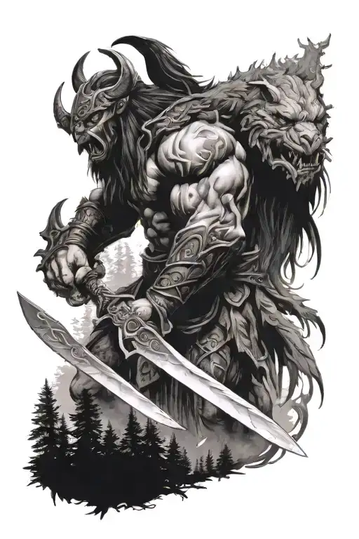 Berserker With A Sword In Front Of The Forest
