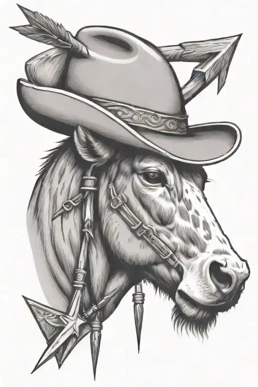 Cowboy Hat With Arrow On A Cow Head Outline
