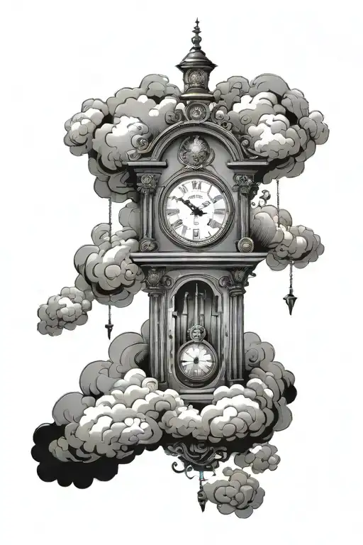 Grandfather Clock And Clouds Surrounding