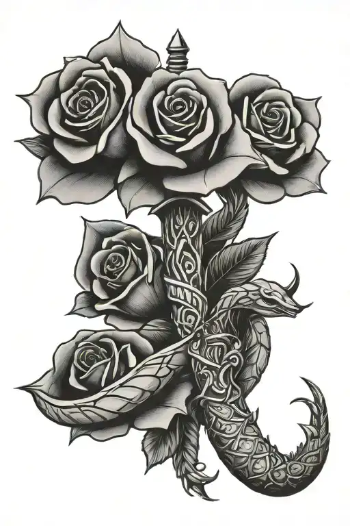 Roses Dagger Snake Intertwined