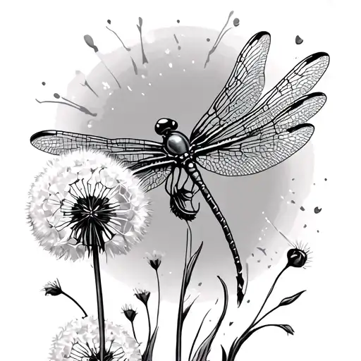 Dandelion Blowing In The Wind With Dragonfly Memorial