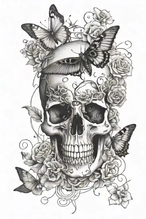 Flowers And Vines With A Bird Skull And A Lunar Moth On Top