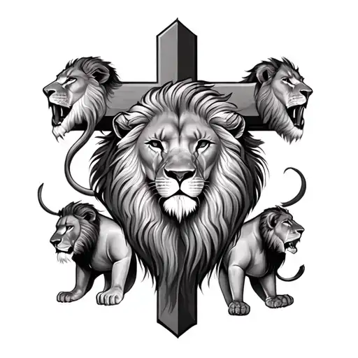 Cross With 2 Female Lions And 4 Male Lions