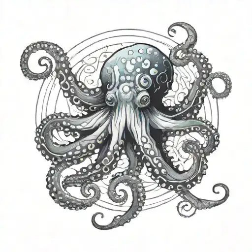 Design A Tattoo Sketch Of A Blue Ring Octopus In A Half Circle Shape