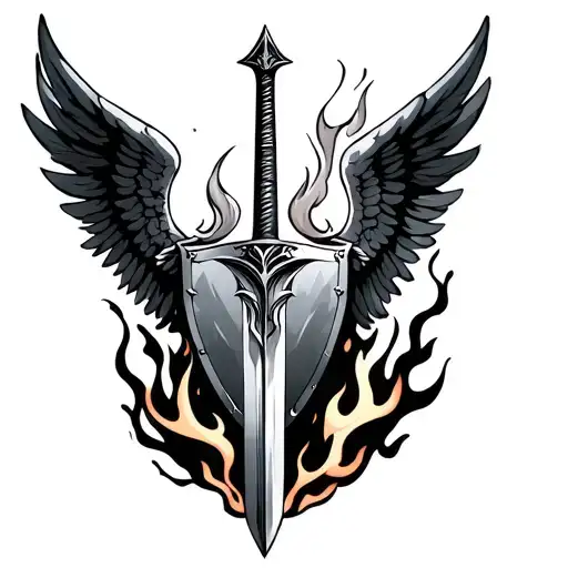 Angel Shield Sword And Flame