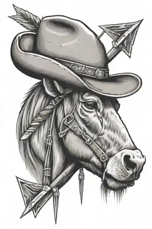 Cowboy Hat With Arrow On A Cow Head Outline