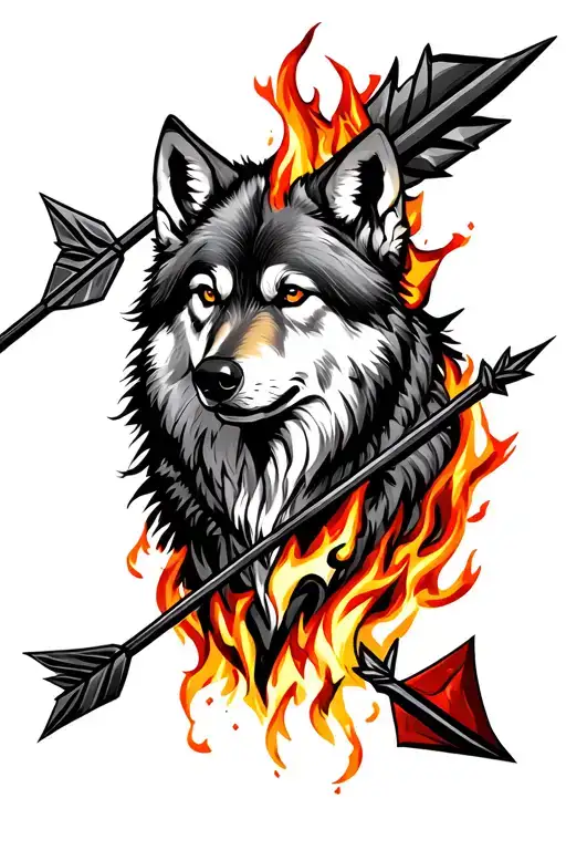 In The Middle Of The Arrow Wolf And Around Fire