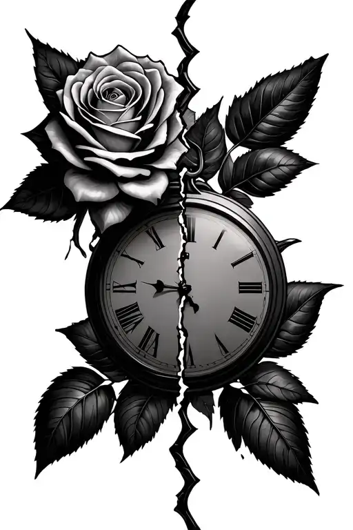 Broken Clock With Rose Surrounded