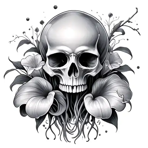 Skull Jellyfish And Cala Lilies Scattered Throughout