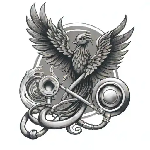 Phoenix And Stethoscope Intertwined