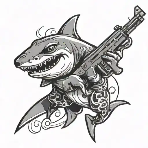 Musle Shark Character Holding Uzi Gun