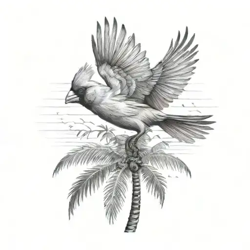 Cardinal Flying Over Palm Trees