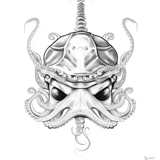 A Goalie Mask With An Octopus Tentacle Incorporated Into The Design