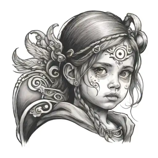 Little Girl Two Eyes Looking To The Left