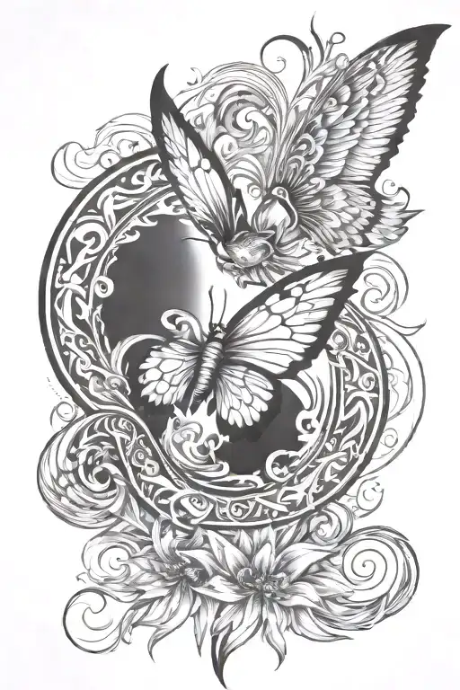 Butterfly And Phoenix Rising And Cancer Ribbon