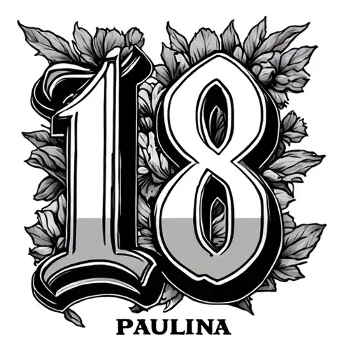 A Big 18 With The Word Paulina With Good Shading And Everything Is In The Old English Font