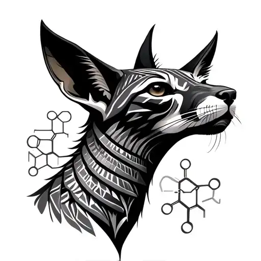Egyptian Jackal Form Intertwined With Dopamin Molecule Structure