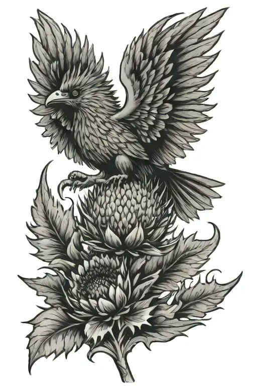 Scottish Thistle Being Held By A Phoenix