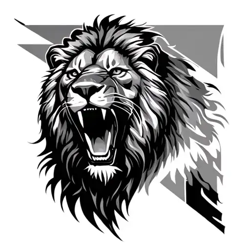 Lion Head Roaring Realistic Straight On