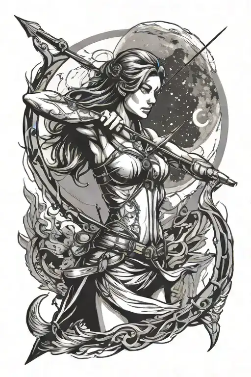 Female Archer With The Moon