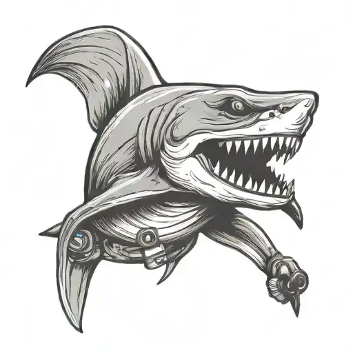 Musle Shark Character Holding Gun