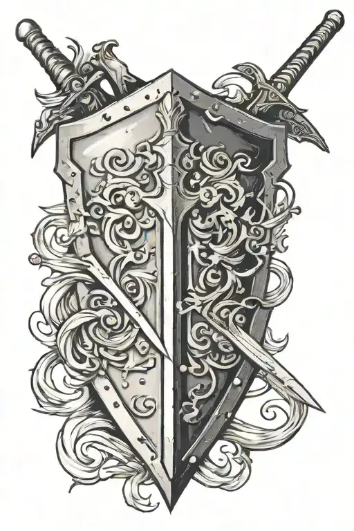 Worn Out Shield With A Sword In The Middle