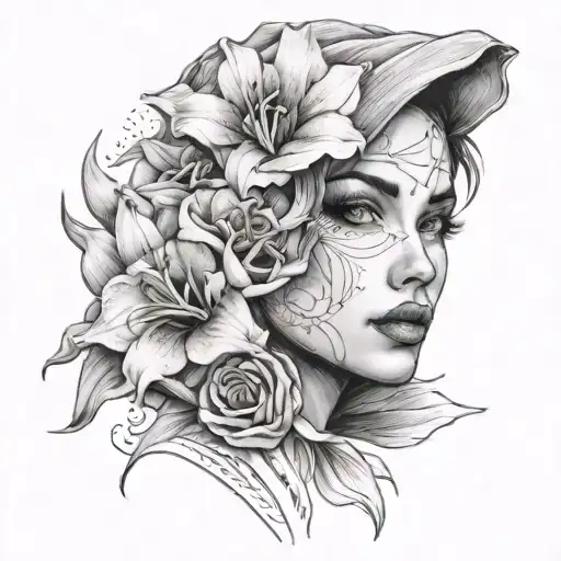 The Face Of A Beautiful Girl In Gladioli