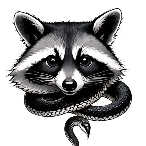 Raccoon And Snake Intertwined