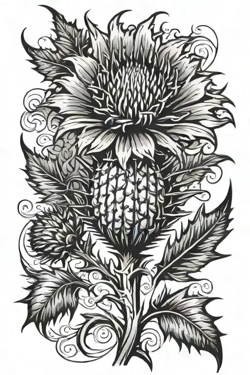 Scottish Thistle As Background With One Flower Edgy Style