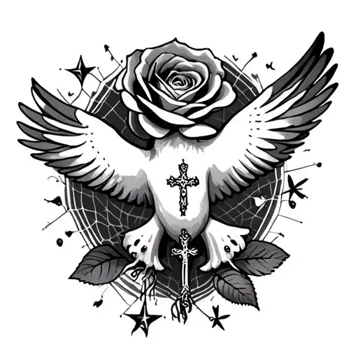 Dove And Rose And Stars And Cobb Webs And A Cross